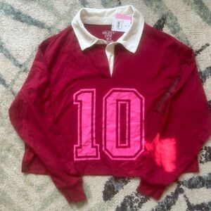 Mighty Fine Burgundy and Pink Rugby Shirt